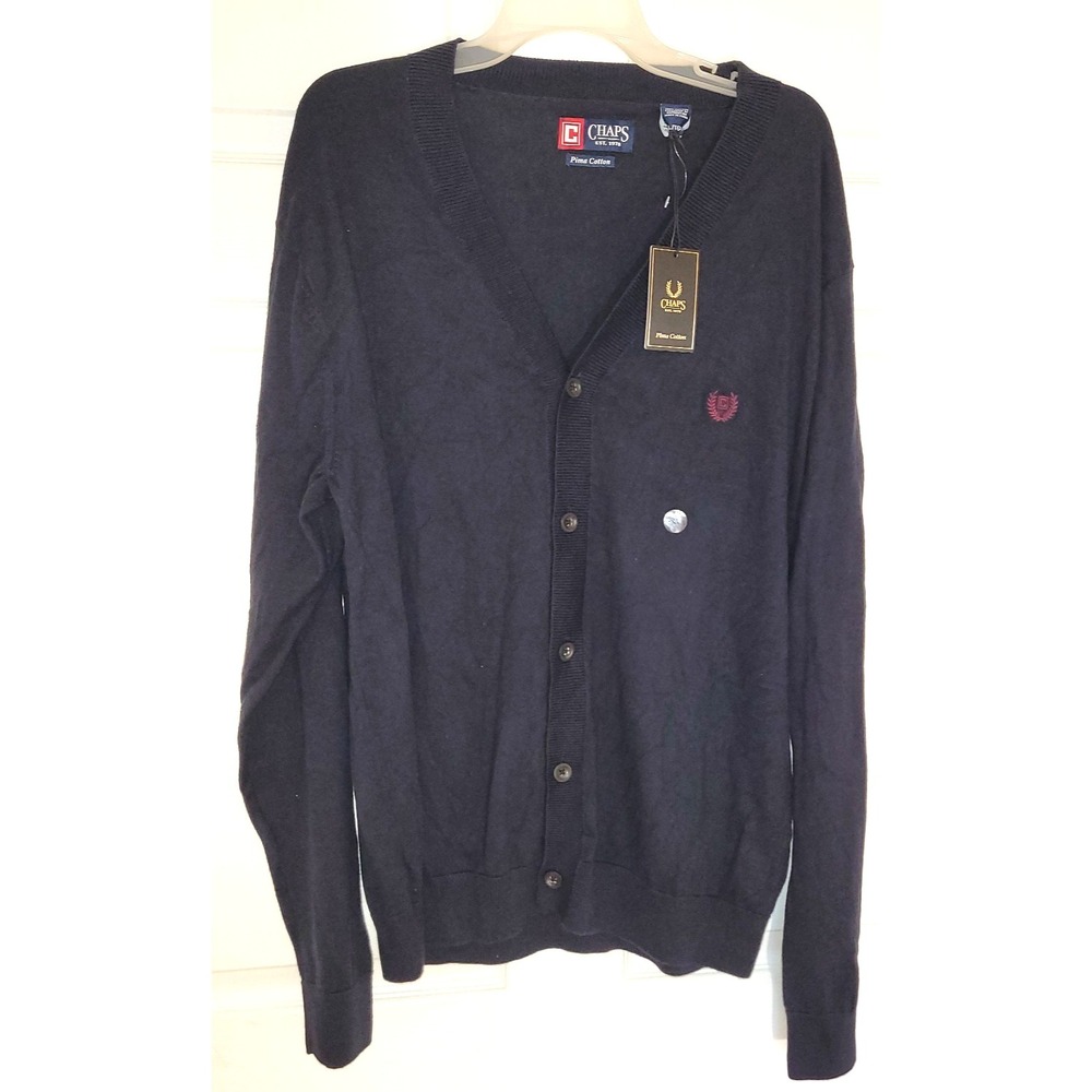 Chaps Men's XL Cardigan‎ Sweater Navy Blue Preppy Classic NWT